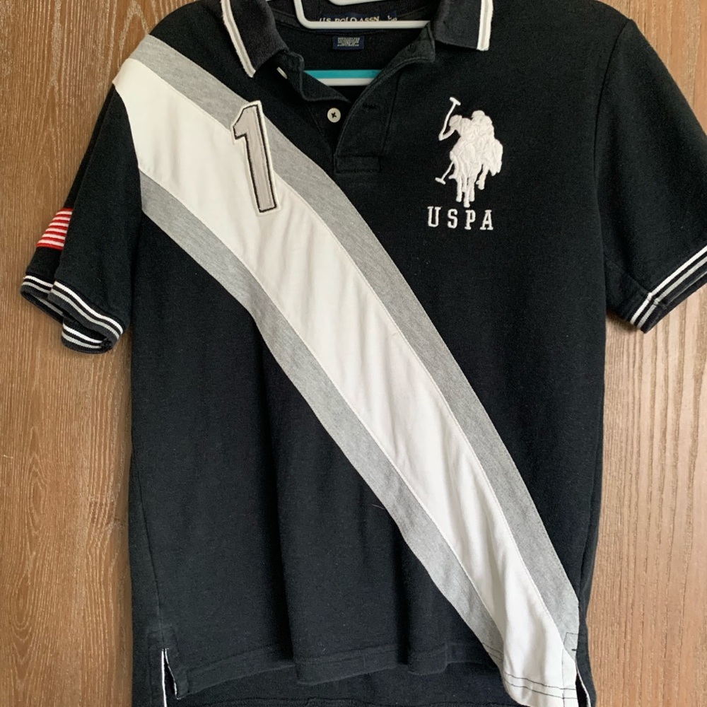 Blue and white polo shirt